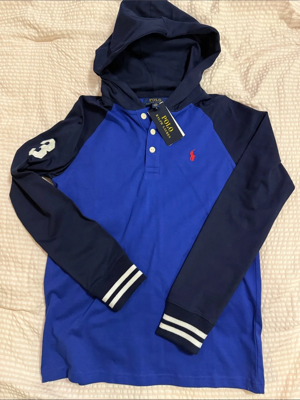 Polo by Ralph Lauren Boys Royal Blue & Navy Hooded Long-Sleeve Polo NWT SZ 14/16